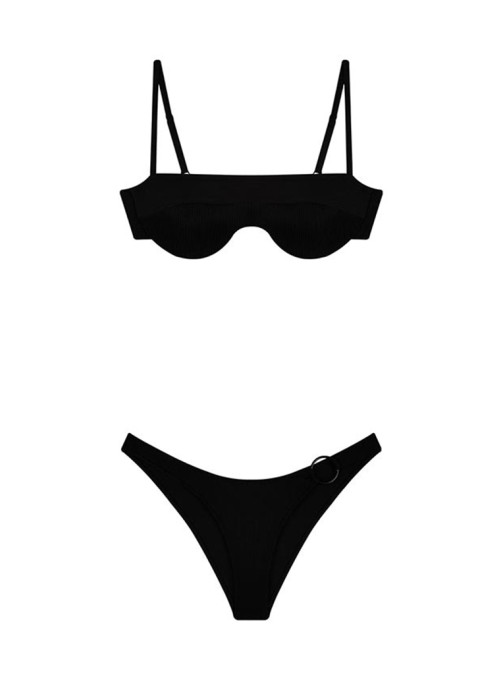 Halka Detaylı Siyah Straplez Bikini